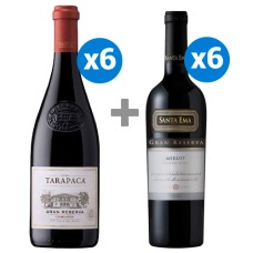 Pack 6 botellas Gran Reserva de Tarapacá Carmenere + 6 Santa Ema Gran Reserva Merlot ($5.990 c/u) 