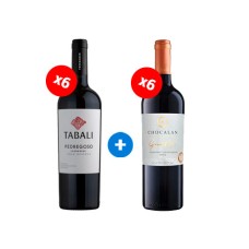 Pack 6 botellas Tabali Gran Reserva Pedregoso Carmenere + 6 botellas Chocalan Grand Cuvée Cabernet Sauvignon ($4.990 c/u)