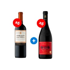 Pack 6 botellas Marques Cabernet Sauvignon + 6 Tarapacá Gran Reserva Red Blend ($7.990 c/u) 