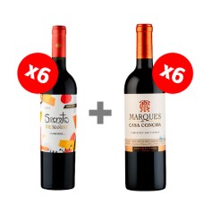 Pack 6 botellas Marques Cabernet Sauvignon + 6 Secreto Viu Manet Carmenere ($6.990 c/u)