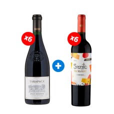 Pack 6 Botellas Gran Reserva Tarapaca Cabernet Sauvignon +  6 Botellas Viu Manent Secreto Carmenere($4.990 c/u)