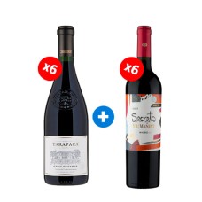 Pack 6 Botellas Gran Reserva Tarapaca Cabernet Sauvignon  +  6 Botellas Viu Manent Secreto Malbec ($4.990 c/u)