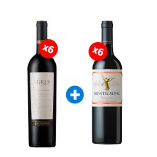 Pack 6 Botellas Ventisquero Grey Unique  Carmenere +  6 Botellas Montes Alpha Carmenere ($9.990 c/u)