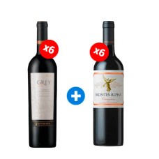 Pack 6 Botellas Ventisquero Grey Unique Cabernet Sauvignon +  6 Botellas Montes Alpha Carmenere ($9.990 c/u)