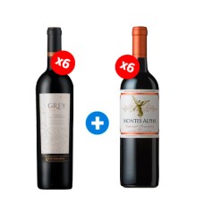 Pack 6 Botellas Ventisquero Grey Unique Cabernet Sauvignon + 6 Botellas Montes Alpha Cabernet Sauvignon   ($9.990 c/u)