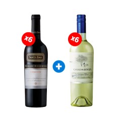 Pack 6 Botellas Santa Ema Gran Reserva Carmenere +  6 Botellas Casas Del Bosque Sauvignon Blanc ($4.990 c/u)