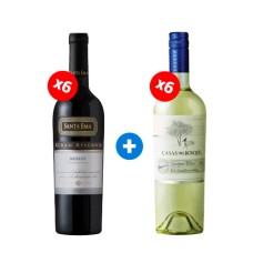 Pack 6 Botellas Santa Ema Gran Reserva Merlot +  6 Botellas Casas Del Bosque Sauvignon Blanc ($4.990 c/u)