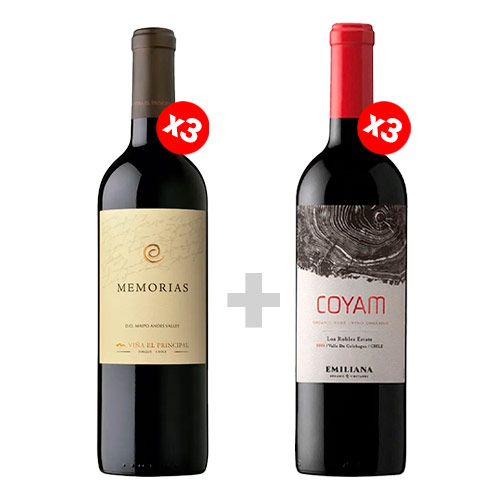Pack 3 Memorias, Viña el Principal + 3 Coyam, Viña Emiliana ($14.990 c/u) Semanal