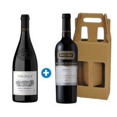 Pack 3 botellas Tarapacá Gran Reserva Cabernet Sauvignon + 3 Santa Ema Gran Reserva Merlot + 3 Cajas de cartón 2 botellas (R) Pack 3 botellas Tarapacá Gran Reserva Cabernet Sauvignon + 3 Santa Ema Gran Reserva Merlot + 3 Cajas de cartón 2 botellas (R)