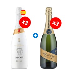 Pack de 3 Cava Anna Codorniu Brut Reserva Blanc de Blancs 750 cc + 3 Espumantes Montes Lúmina Brut 750cc ($9.990 c/u)