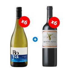 Pack 6 Vinos Boya Sauvignon blanc 750cc + 6 Vinos Montes Alpha Carmenere 750cc