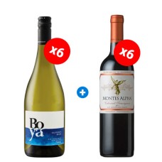 Pack 6 Vinos Boya Sauvignon blanc 750cc + 6 Vinos Montes Alpha Cabernet Sauvignon 750cc