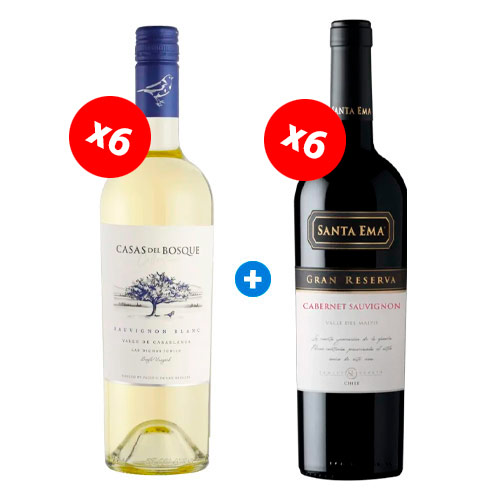 Pack 6 Botellas Santa Ema Gran Reserva Cabernet + 6 Botellas Casas Del Bosque Collection Sauvignon Blanc ($4.990 c/u) Pack 6 Botellas Santa Ema Gran Reserva Cabernet + 6 Botellas Casas Del Bosque Collection Sauvignon Blanc ($4.990 c/u)