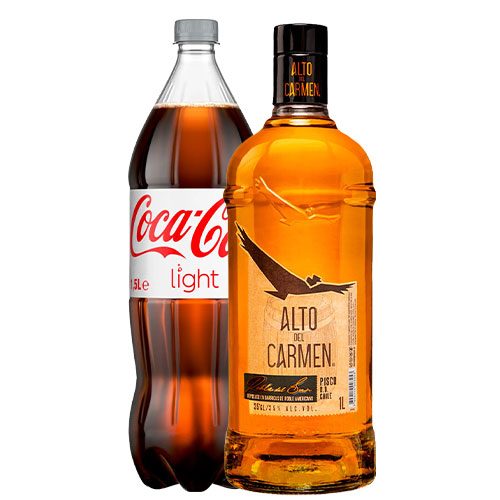 Pack Pisco Alto Del Carmen Roble Del Sur 35° 1.000 cc + Coca-Cola light 1.5lt Pack Pisco Alto Del Carmen Roble Del Sur 35° 1.000 cc + Coca-Cola light 1.5lt