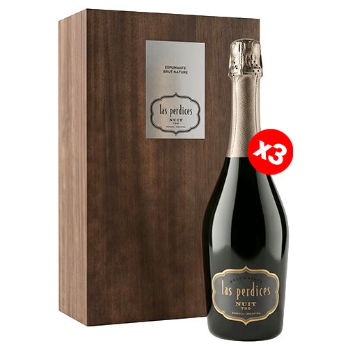 Caja de Madera con 3 Espumante Premium Las Perdices, Brut Nature, Nuit 750cc Caja de Madera con 3 Espumante Premium Las Perdices, Brut Nature, Nuit 750cc