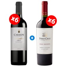 Pack 6 Viña Carmen Winemakers Black, Ensamblaje 750 cc + 6 Perez Cruz Gran Reserva Cabernet Sauvignon 750 cc ($6.990 c/u) Semanal