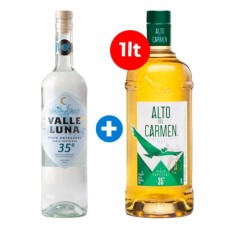 Pack Especial de 1 pisco valle luna doble destilado transparente + 1 pisco Alto del Carmen 1 Litro Pack Especial de 1 pisco valle luna doble destilado transparente + 1 pisco Alto del Carmen 1 Litro