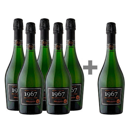 Caja 6 unidades espumante Undurraga 1967, Gran Reserva Familiar, Extra Brut Método Tradicional (PAGUE 5, LLEVE 6) ($4.991 c/u) Caja 6 unidades espumante Undurraga 1967, Gran Reserva Familiar, Extra Brut Método Tradicional (PAGUE 5, LLEVE 6) ($4.991 c/u)